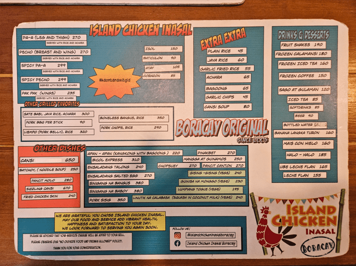 Island Chicken Inasal 메뉴판