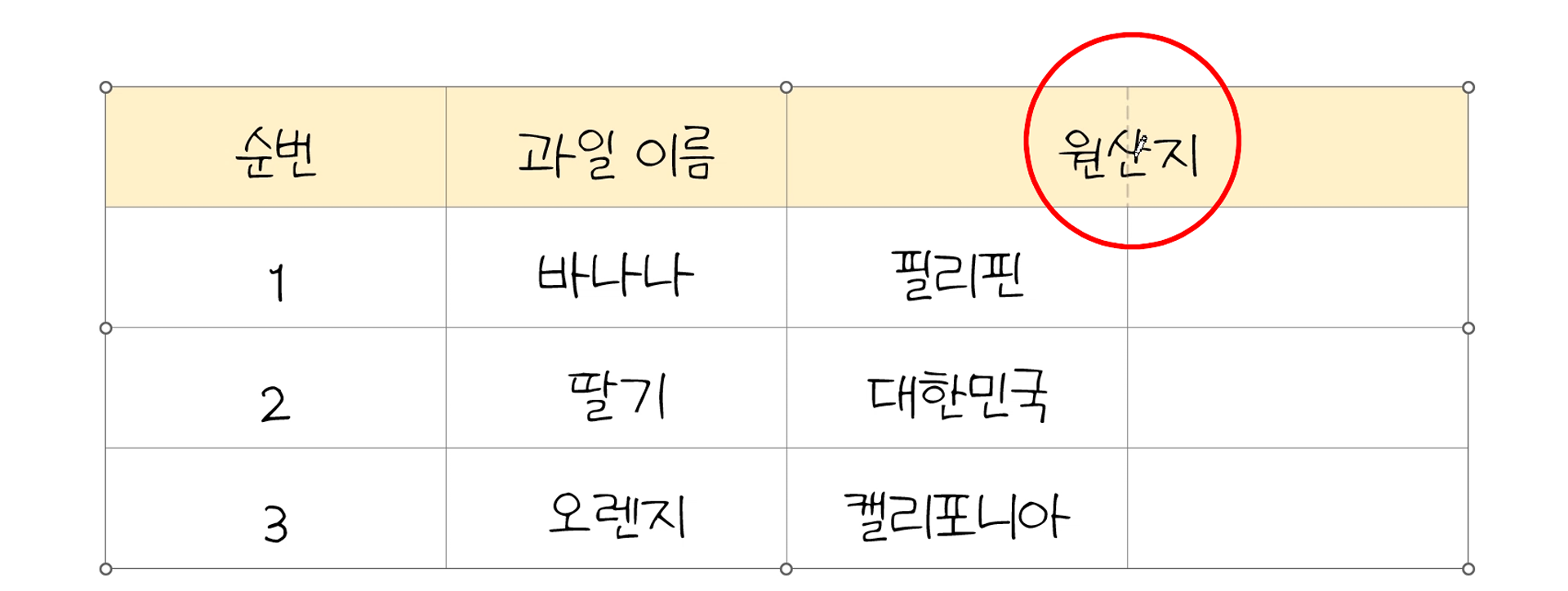 표 그리기 기능 사용 시 커서 모양