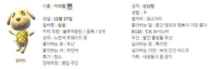 모동숲] 강아지(개) 주민 성격,말버릇 주민 리스트!