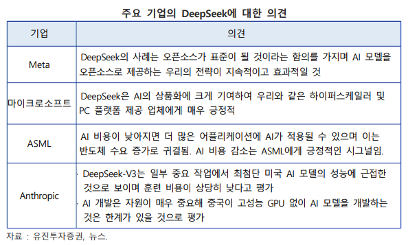 주요 기업의 DeepSeek에 대한 의견