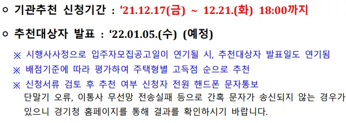 신청 기간 및 추천 대상자 발표. 출처: 공고문