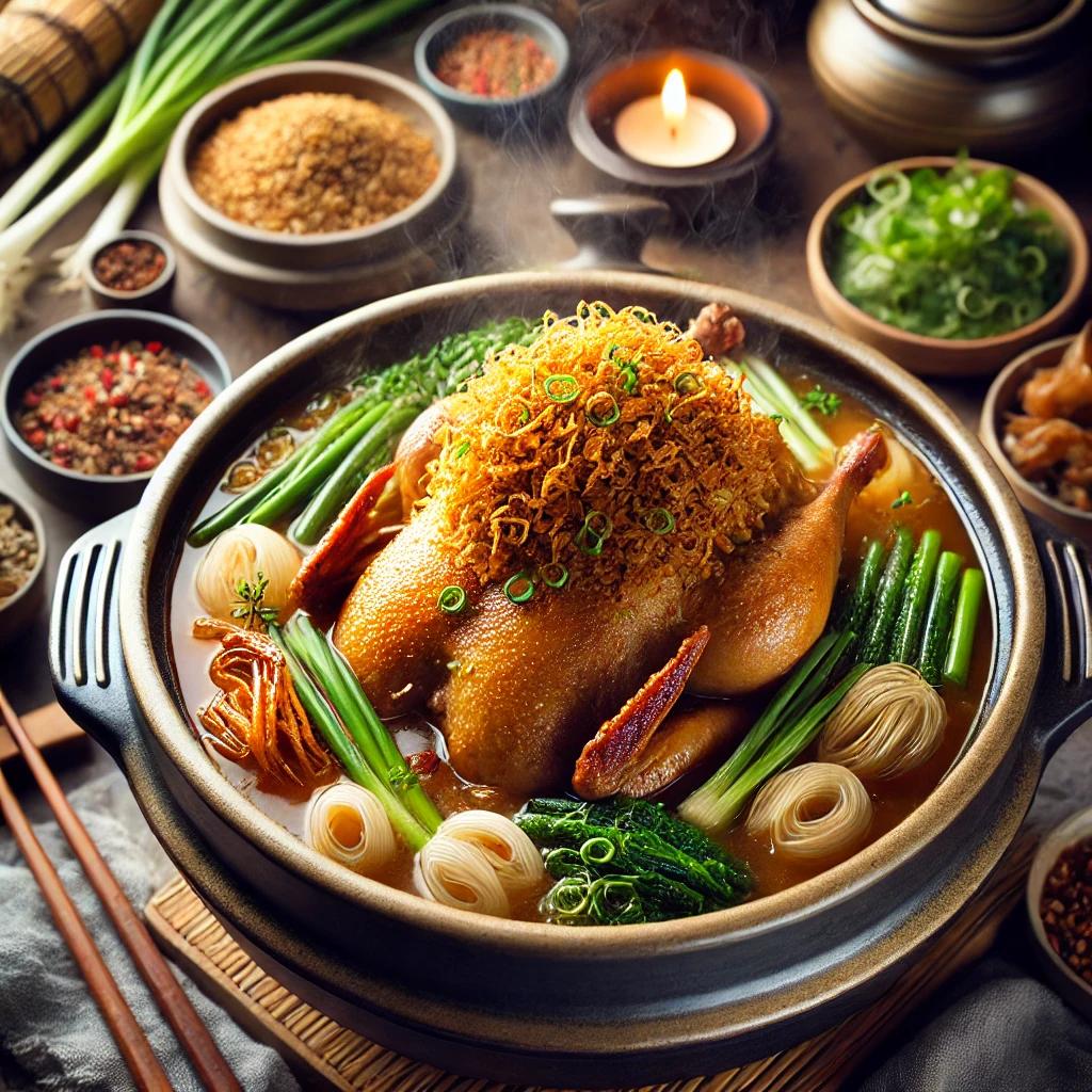 압력솥 누룽지 오리백숙