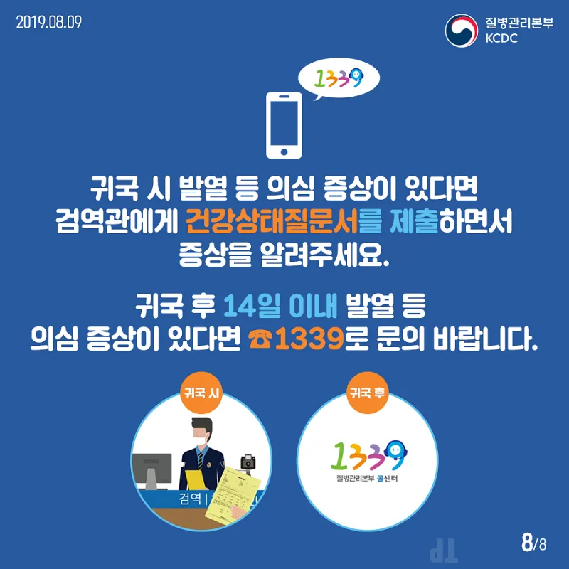 귀국 후 의심증상 신고절차 그림 출처 질병관리청