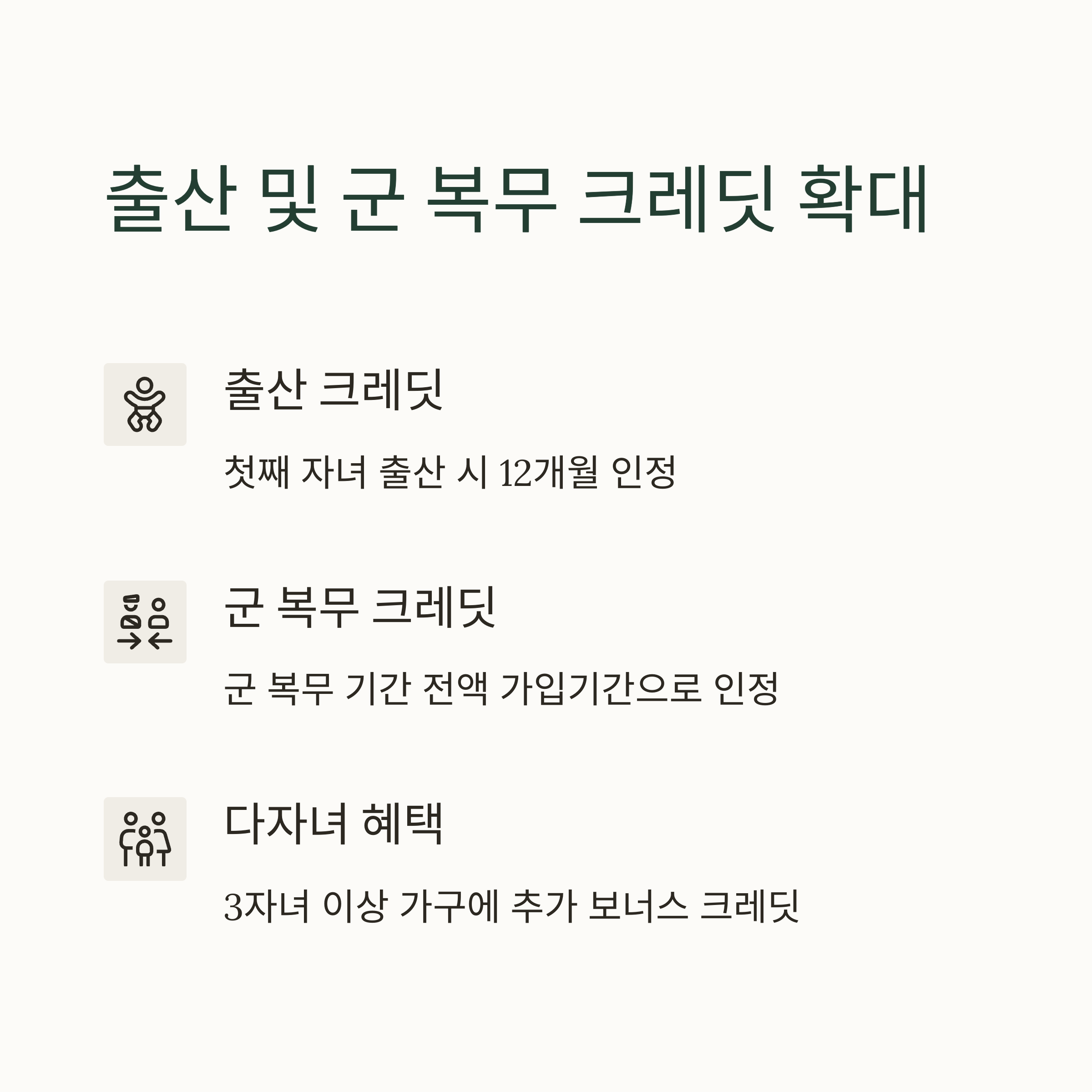 출산 및 군 복무 크레딧 확대