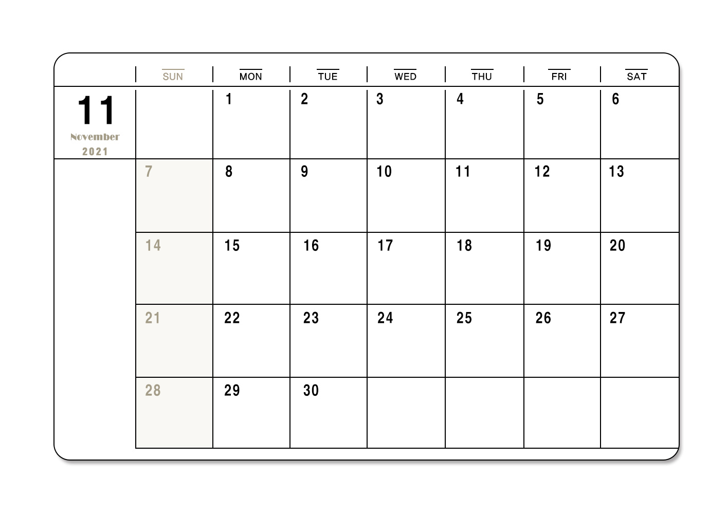 이 사진은 2021년 11월의 달력입니다