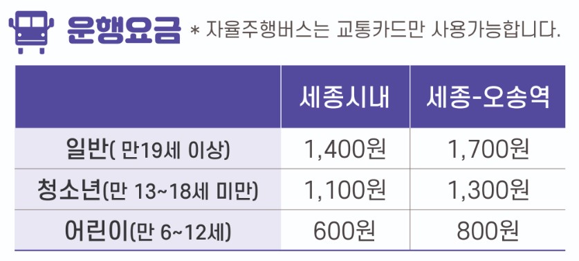 세종터미널 오송역 자율주행버스운행요금 운행요금