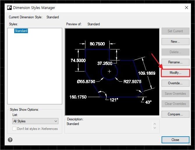CMS 인텔리캐드 치수 스타일 관리자 설정 방법 2