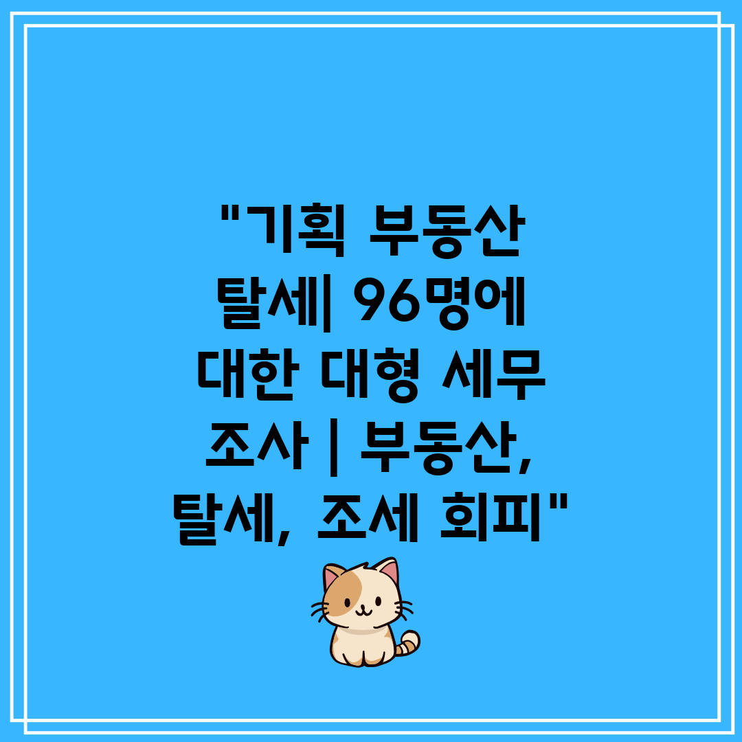 기획 부동산 탈세 96명에 대한 대형 세무 조사  부동