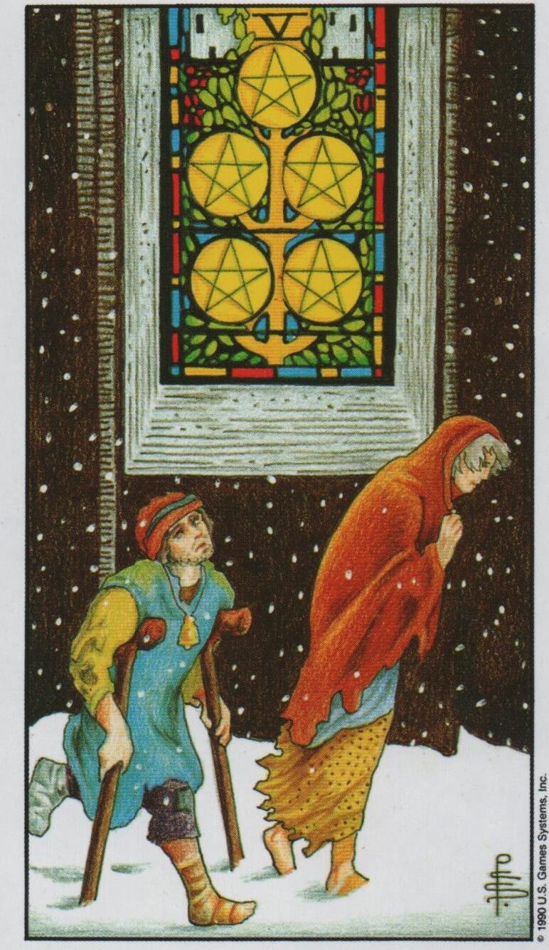  [타로 마이너카드] Five of Pentacles 펜타클 5 카드 정방향/ 역방향 뜻, 의미, 상징