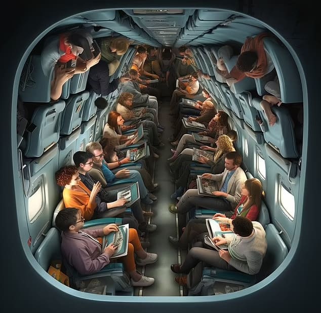 미래의 항공사 객실 How cabins on America&#39;s biggest airlines will look like by 2050&#44; according to AI