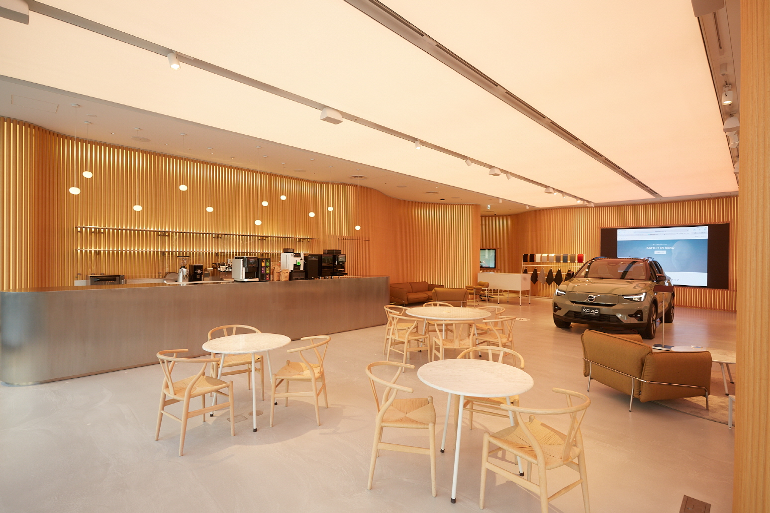 volvo studio tokyo interior is warm and luxury