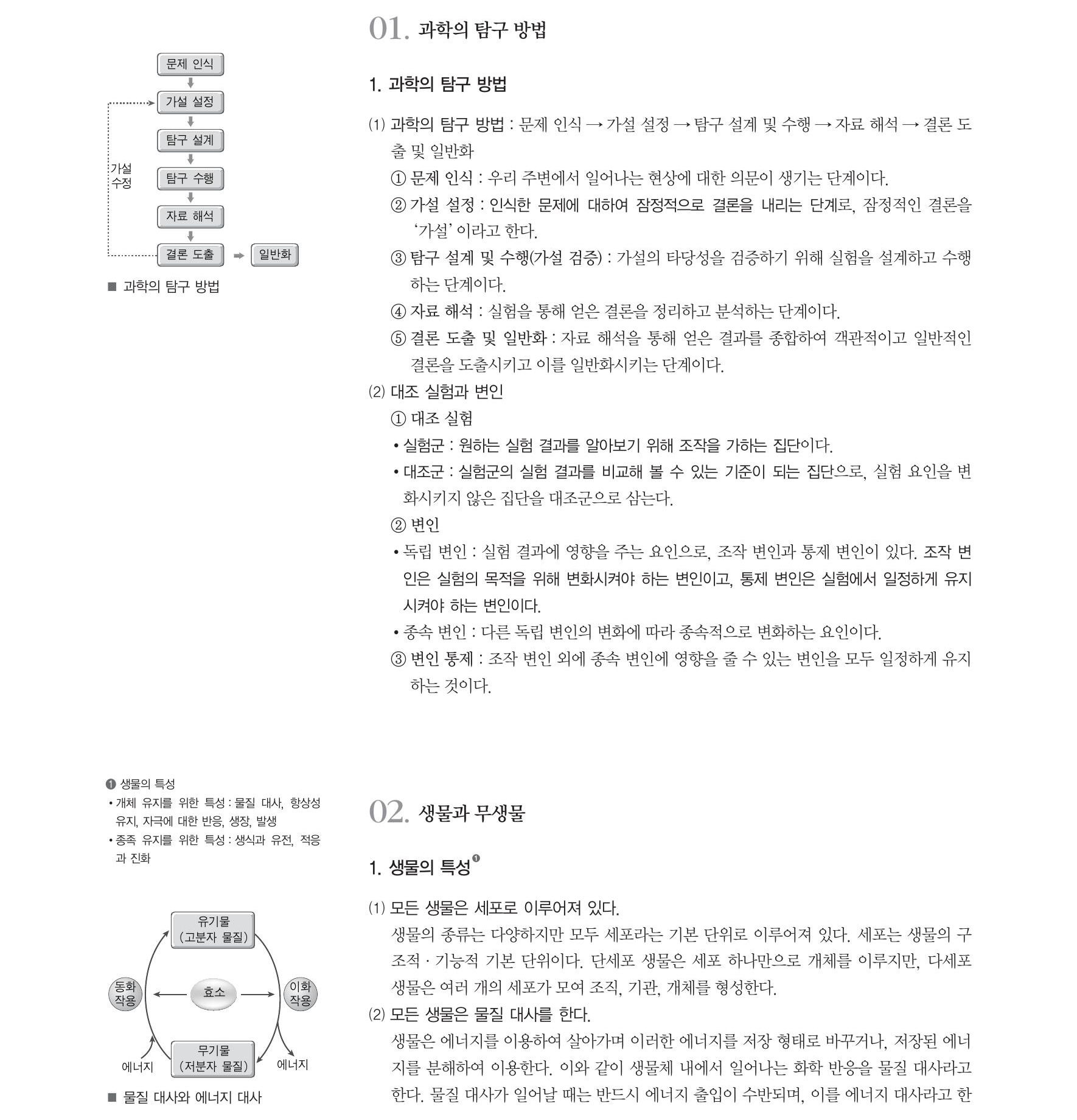  생명과학1 개념 정리-생물의 특성, 물질 대사와 에너지 대사, 바이러스의 구조와 특성, 바이러스의 종류