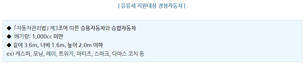 유류세 지원대상 경형자동차 기준
