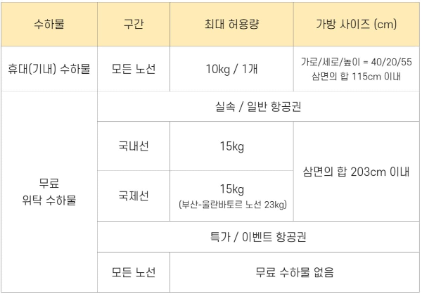 위탁수하물 규정