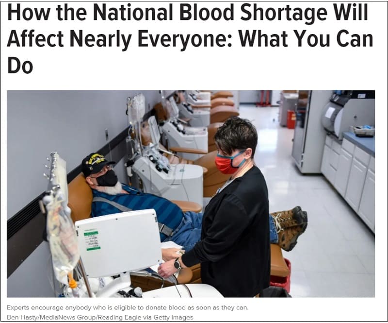  미 적십자, 사상 첫 국가적 혈액 부족 위기 선언 The American Red Cross has declared a national blood emergency for the first time in its history.