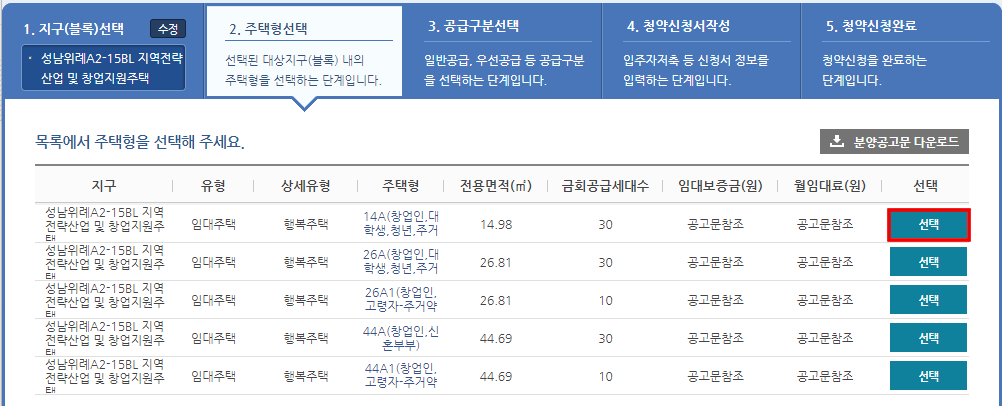 행복주택-신청방법-2단계-주택형선택