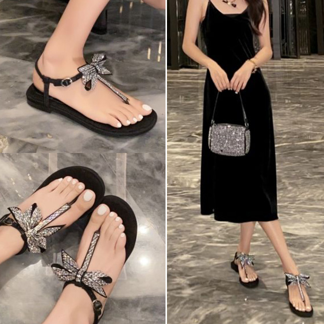  주얼리 리본장식 1.5cm 플랫 샌들