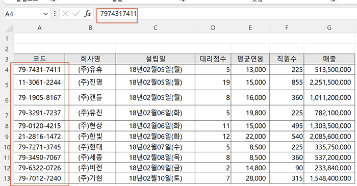 셀서식과 실제값 확인