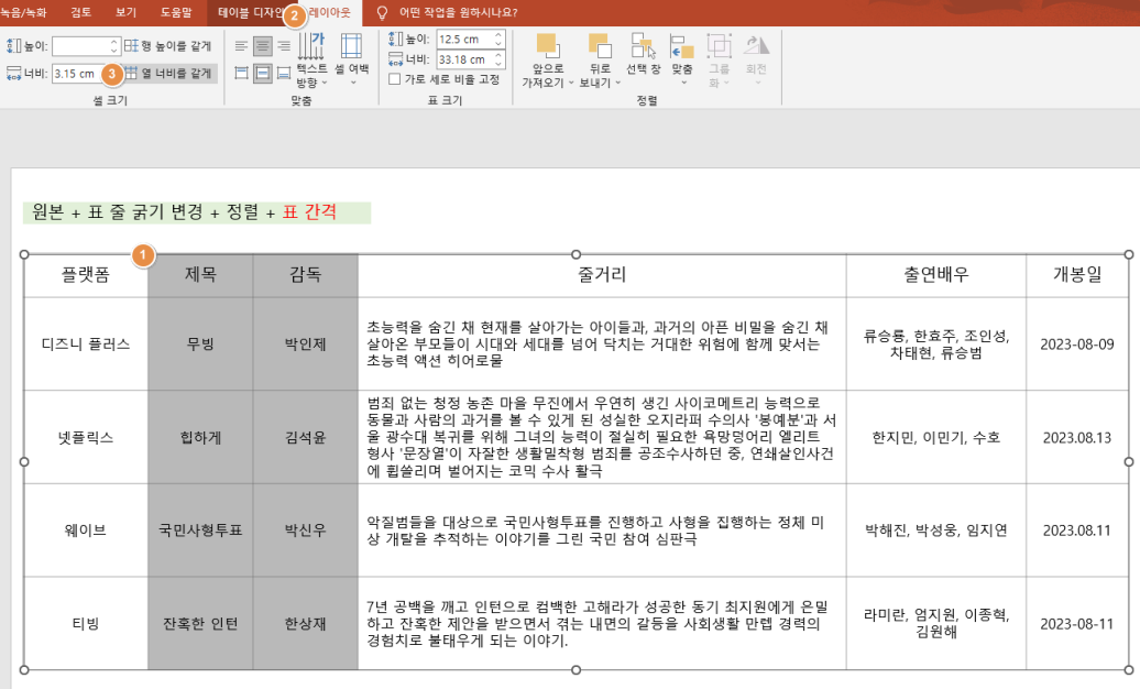 PPT-표-가로/세로-너비-조절