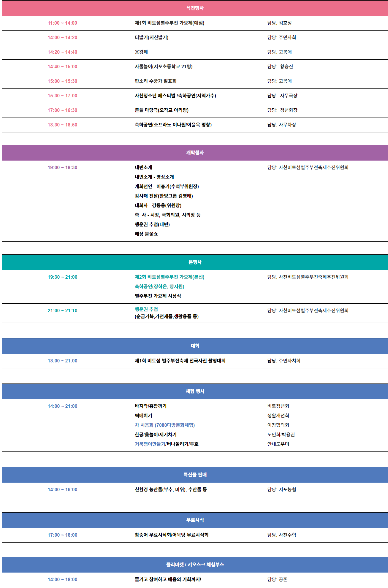 제 9회 사천비토섬 별주부전 일정