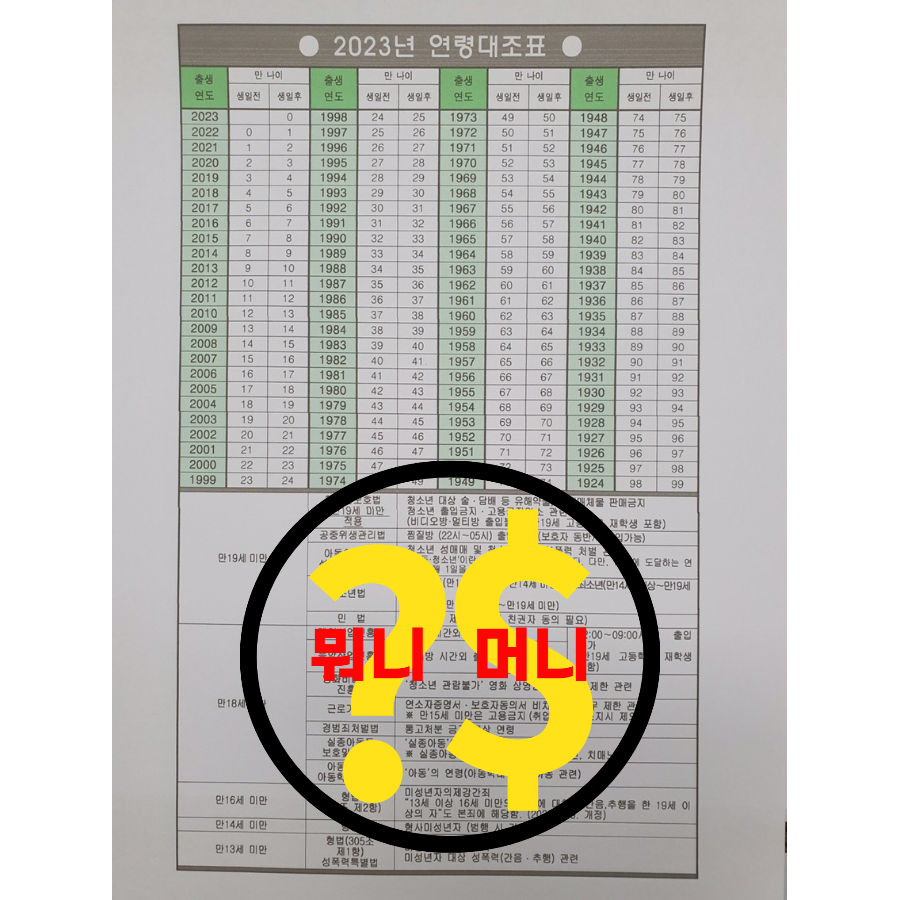  만 나이 연령표 및 도입 시기