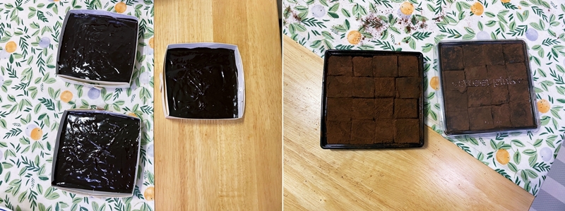 초콜릿을 틀에 부은 이미지와 완성된 초콜릿 이미지 입니다.