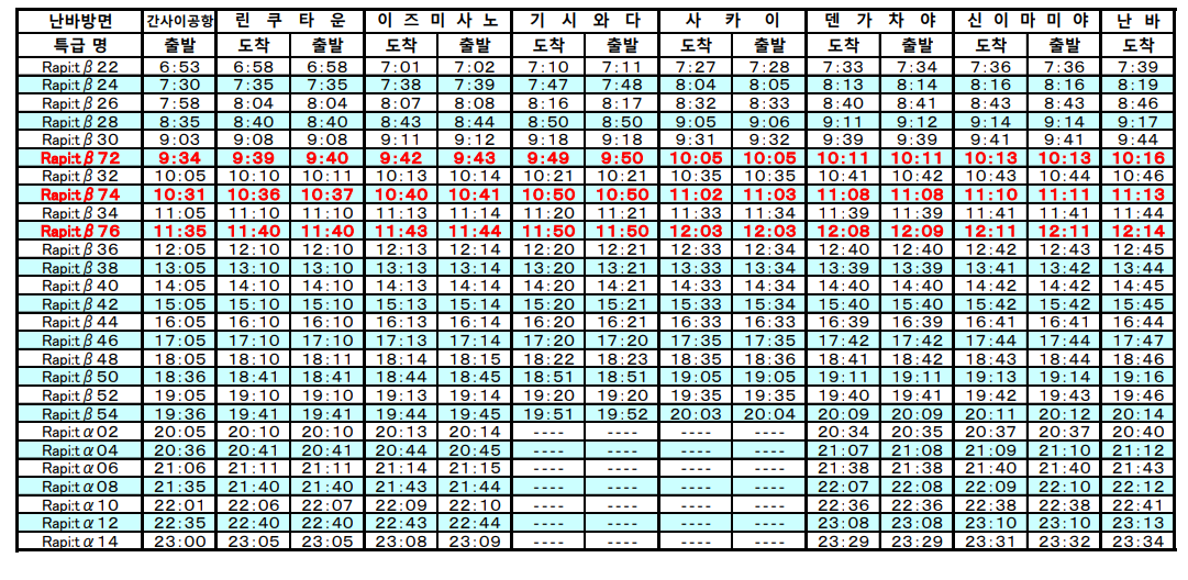 라피트-특급열차-평일-시간표