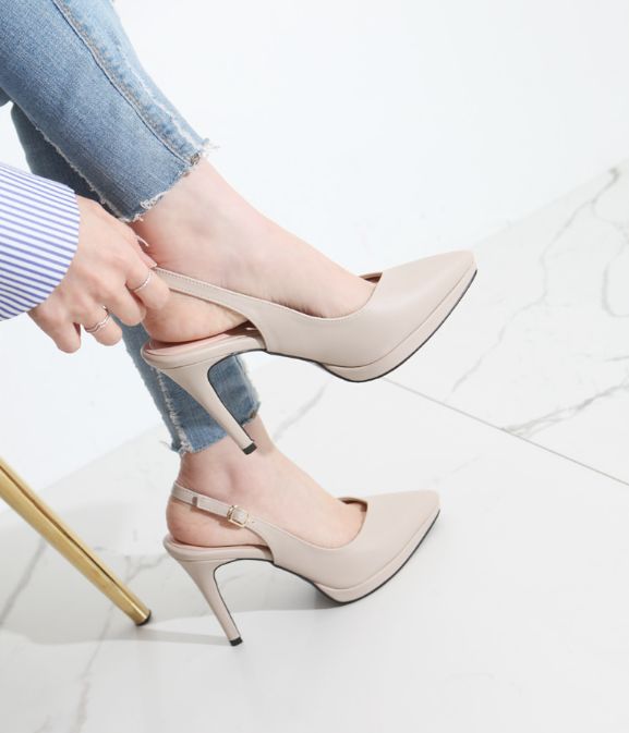  브이라인앞코 가보시 포인트 10cm 하이힐 슬링백