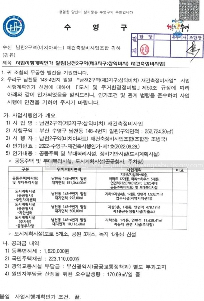 남천동 삼익비치 사업시행인가(남천2구역 재건축)