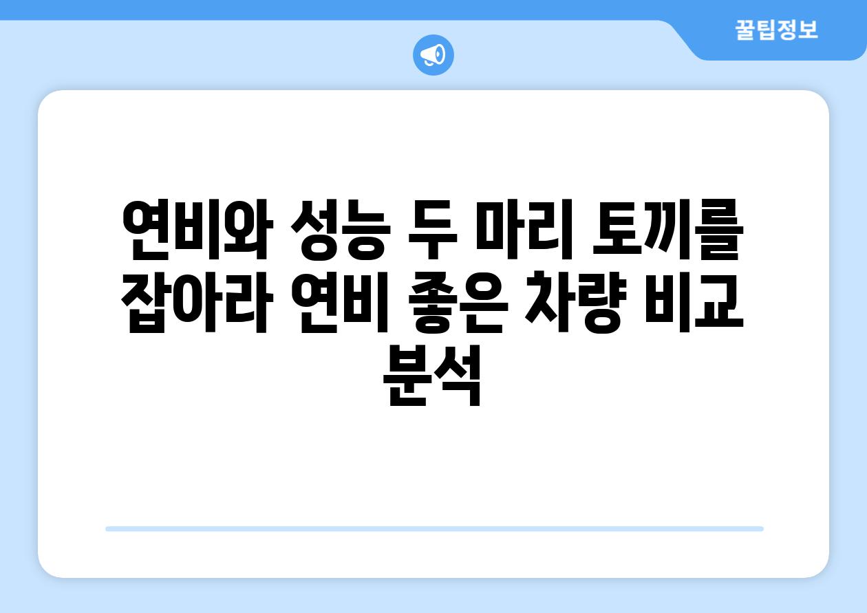 연비와 성능 두 마리 토끼를 잡아라 연비 좋은 차량 비교 분석