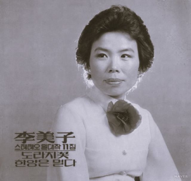 한국의 대표적인 트로트 가수 이미자의 젊은 시절의 앨범 표지 사진이다.