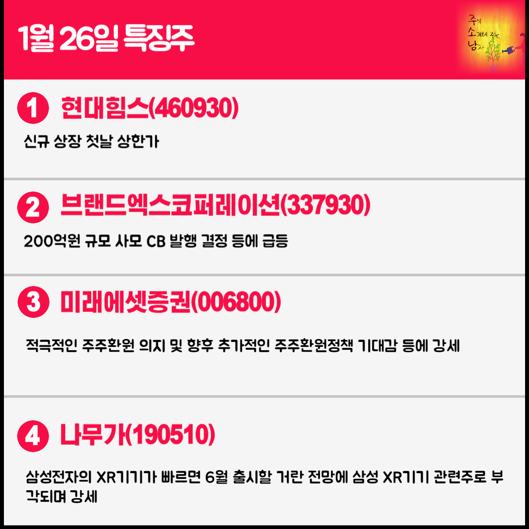 1월 26일 오늘의 특징주