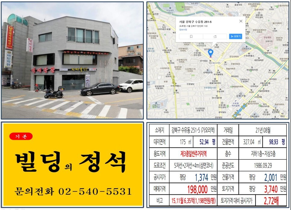 강북구 수유동 251-5번지 건물이 2021년 08월 매매 되었습니다.