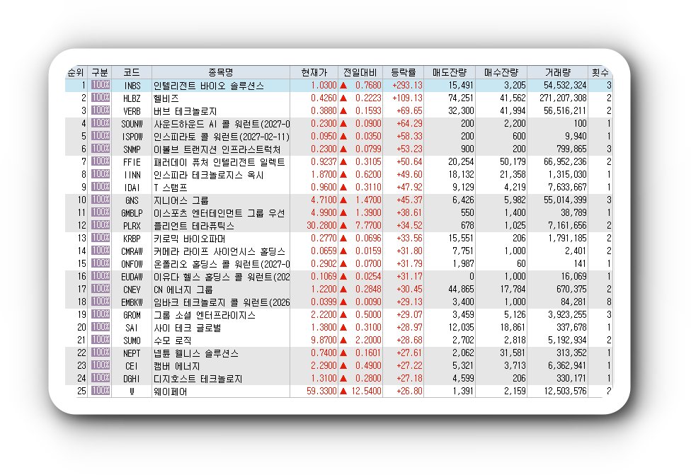  1월23일 미국주식 상승률 상위 종목 TOP 300