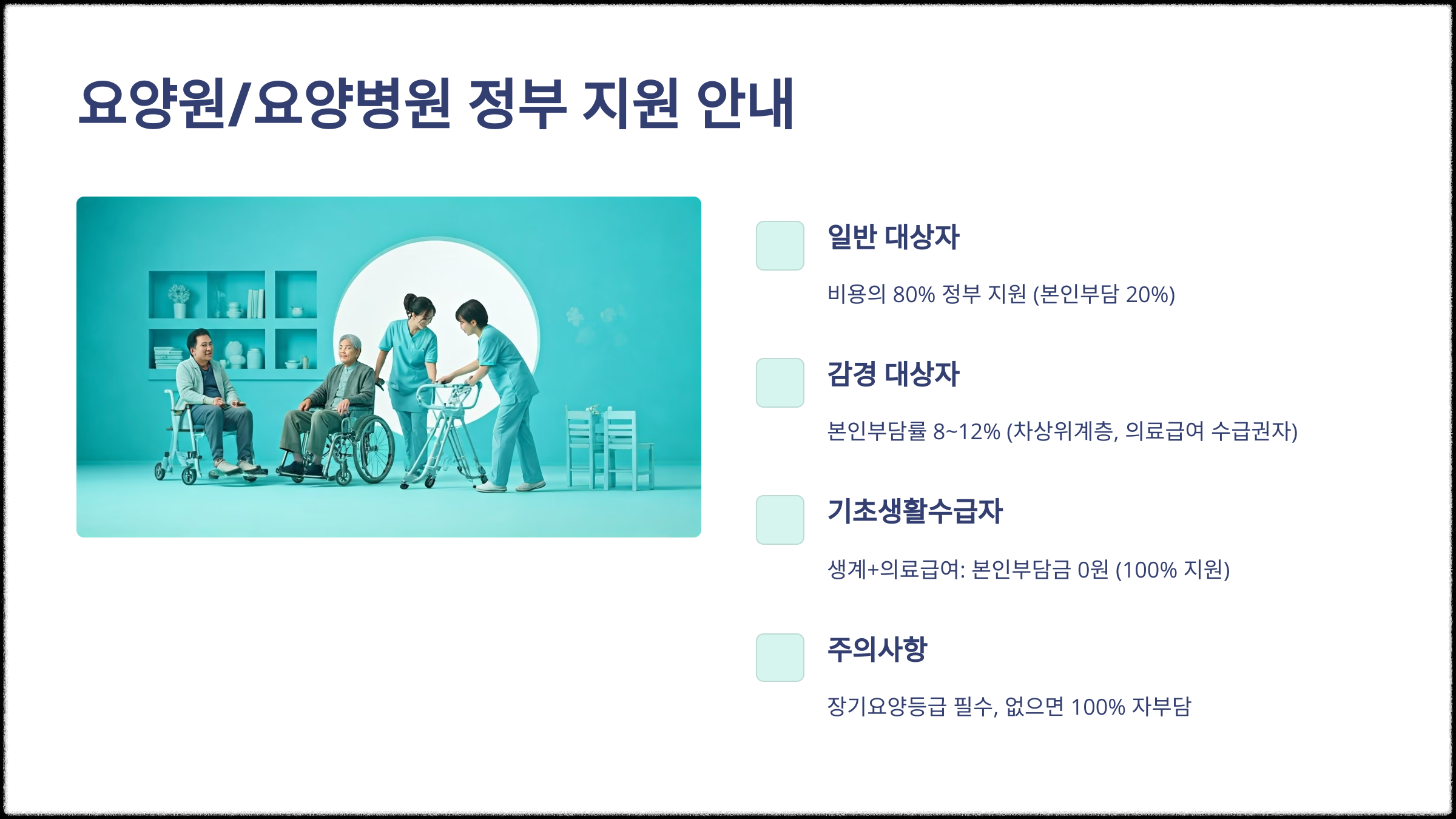 요양원 요양병원 비용부담시 정부 지원은 얼마나 지원이 될까요?