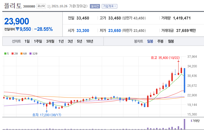  [주식] 플리토(300080) 급락