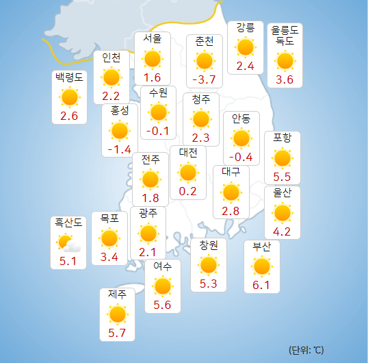 전국 오늘의 날씨 예보