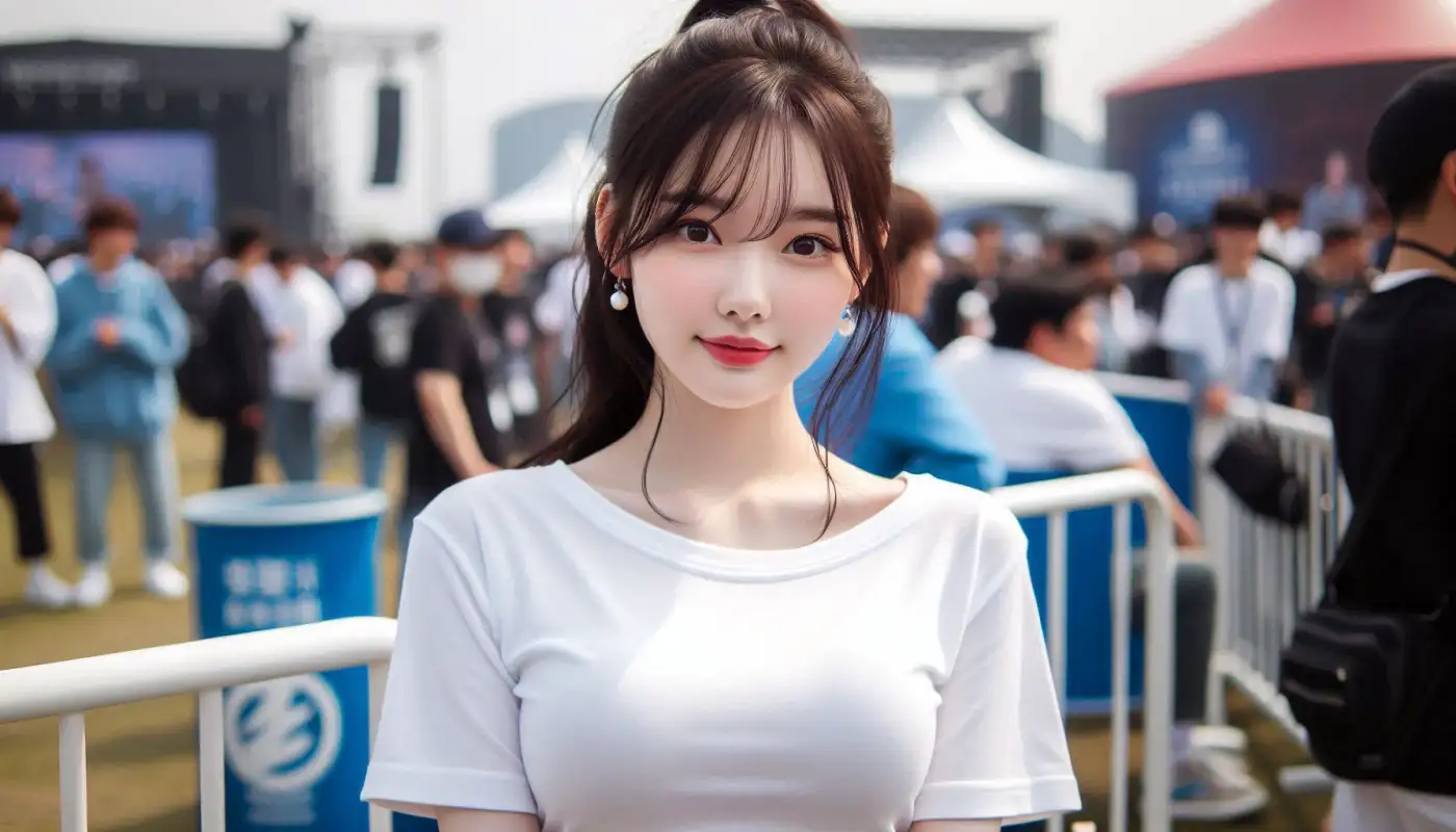 워터밤-그린-예로우-팀을-알아보는-여성의-모습