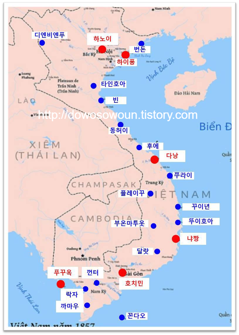 베트남 공항이 있는 도시를 표시한 지도 입니다.
