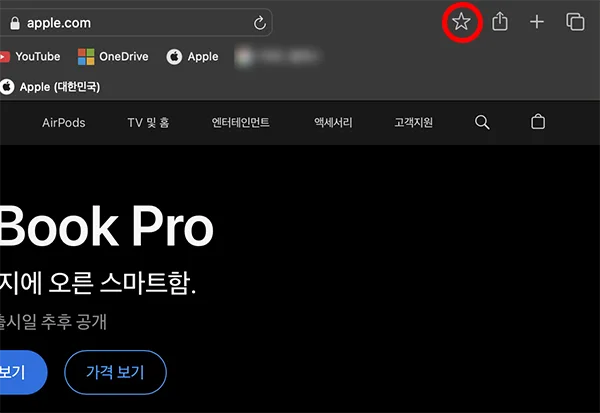 맥북 사파리에서 책갈피를 활성화시킨 모습