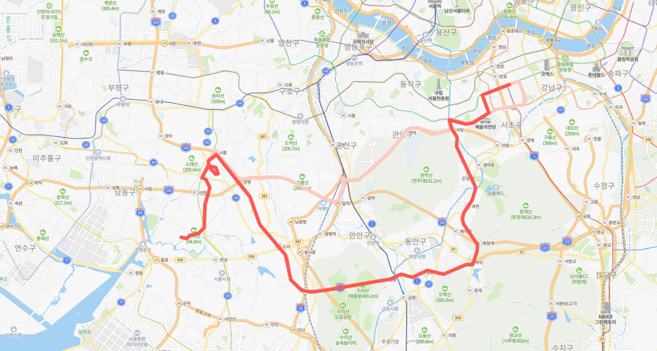  [직행좌석] 시흥 3200번버스 노선 시간표 : 시흥, 신현역, 강남역, 역삼역
