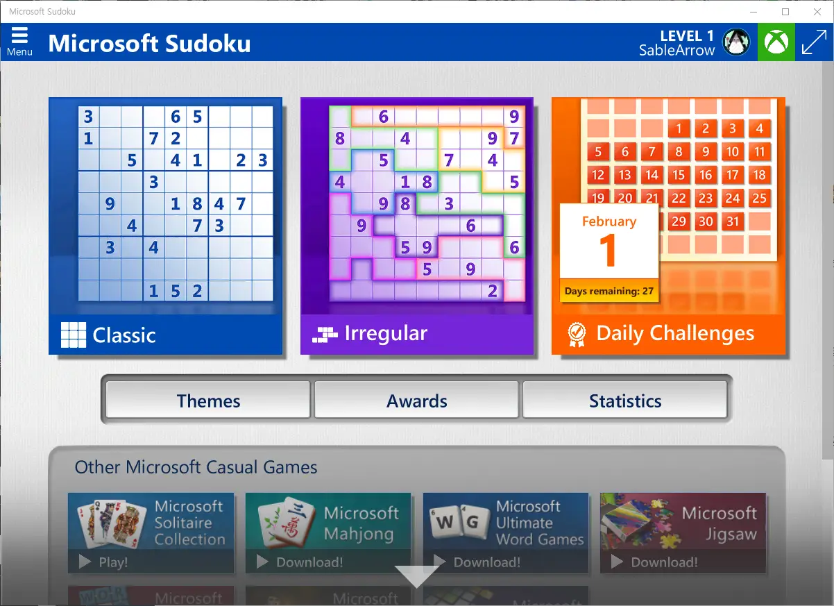 4-Microsoft Sudoku-메인화면