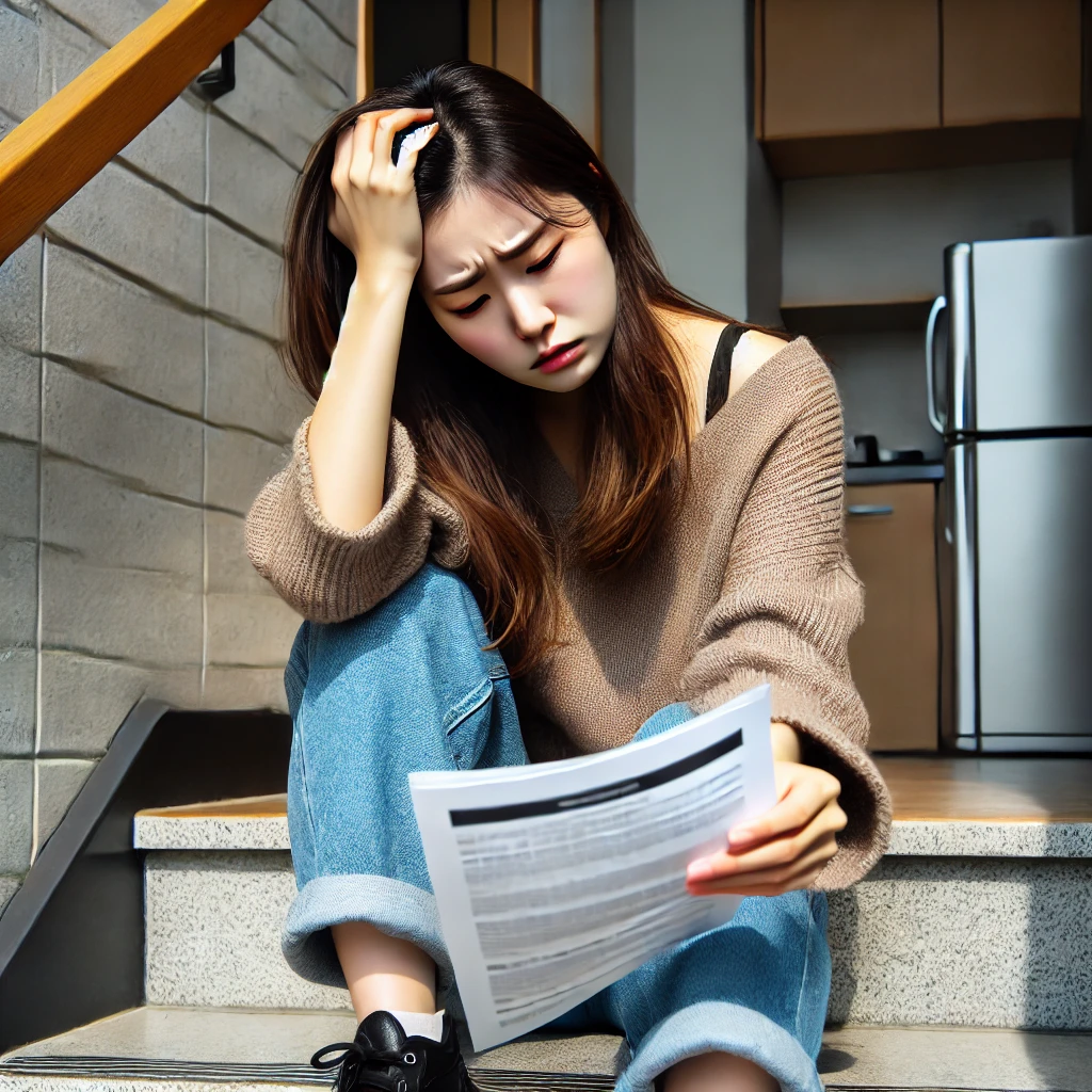 전세계약 사기로 혼란스러워하는 여성 