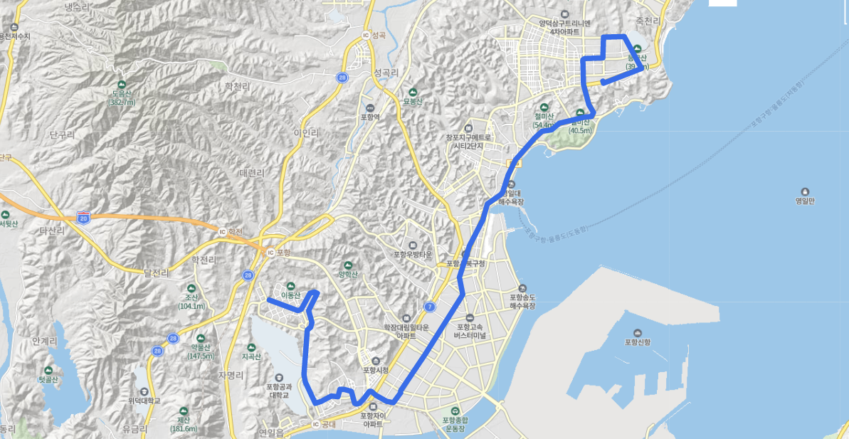  [포항] 207번버스 시간표,노선 정보 : 양덕동, 포항대, 롯데백화점, 시외버스터미널, 포항공대