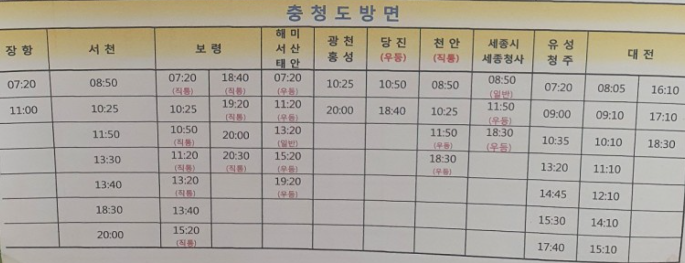 전북군산-시외버스터미널시간표모습