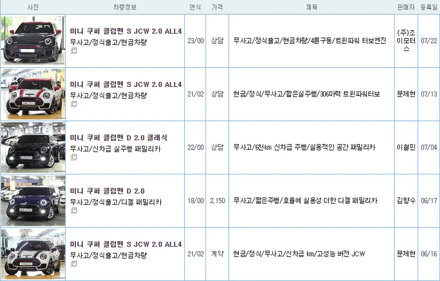 미니쿠퍼 클럽맨 중고 가격