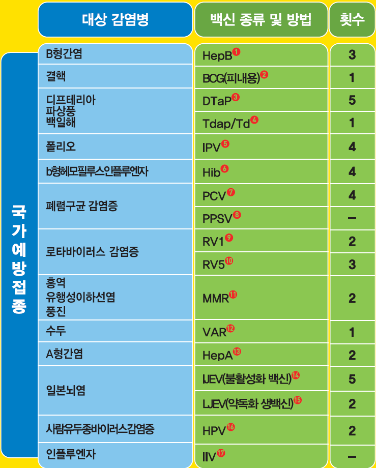 영유아 필수 예방접종 일정표 1