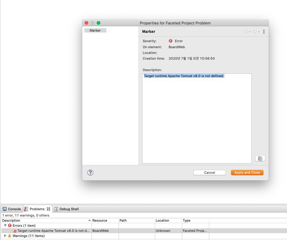  [ERROR] Target runtime Apache Tomcat v8.0 is not defined.
