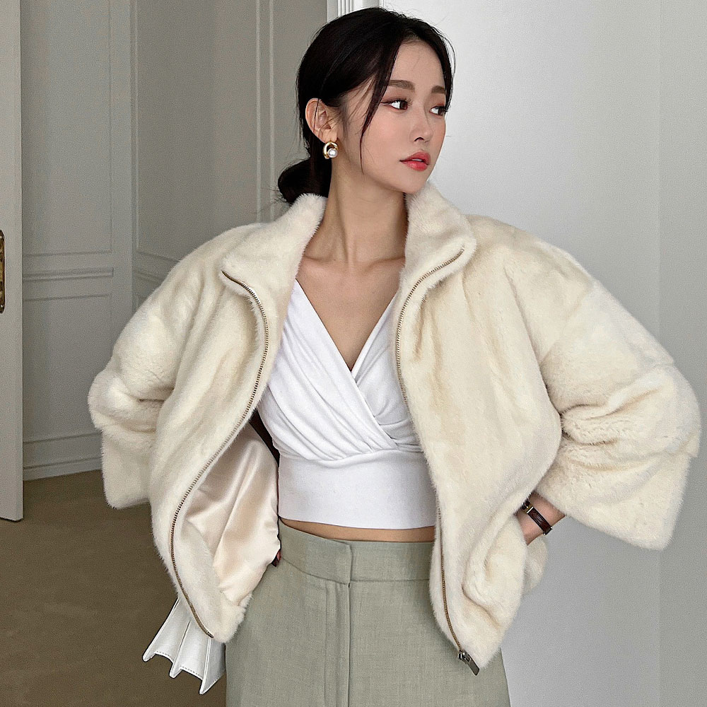 차이나 밍크 자켓 호리젠탈 집업 모피 코트