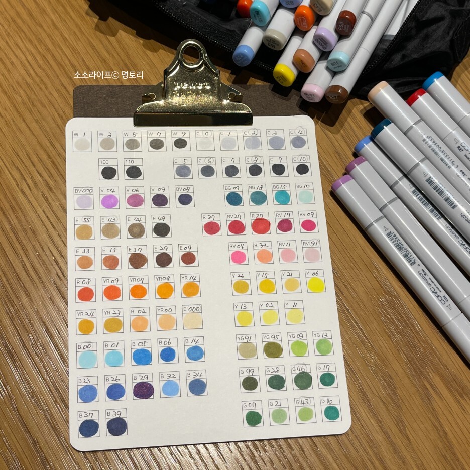  COPIC 코픽 마카펜 발색표 : 코픽 스케치 72색 A세트 + 낱개추가구매 + 내 마카펜파우치